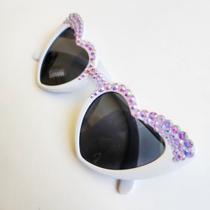 Lavender Purple Studded Heart Rhinestone Sunglasses UV Protection