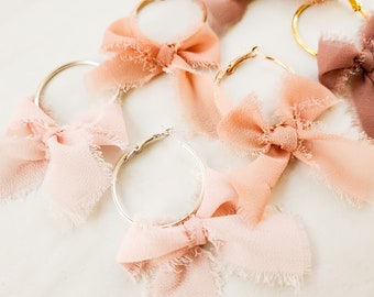 Chiffon Bow Mini Hoop Earrings available with gold or silver details