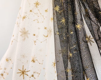 The Nuit Gold Embroidered Celestial Wedding Veil Available in black or creme / champagne