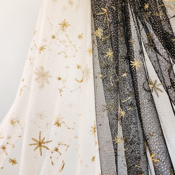 The Nuit Gold Embroidered Celestial Wedding Veil Available in black or creme / champagne