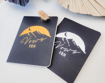 Mountain and Moon Wedding Vow Books, Set of 2, Gold or Silver on Black