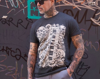 Camiseta con teclado sintetizador Skull de Rakit DIY synths