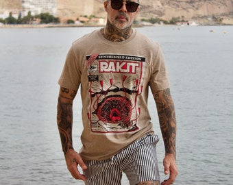 Camiseta retro de ciencia ficción de los 80 con diseño de cable de conexión para sintetizador de Rakit DIY synths