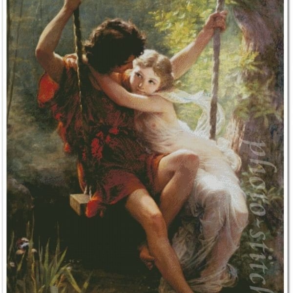 Springtime - Premium, Pierre Auguste Cot, fine art cross stitch patterns, famous paintings crossstitch patterns, instant download pdf