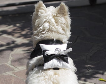 Almohada portadora de anillo de perro, soporte de anillo de perro, portador de anillo blanco para arnés, almohada de boda para perros, almohada de anillo de boda personalizable