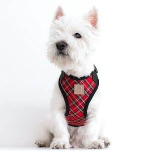 Red tartan dog harness for small to large dogs, Elegant dog harness for Christmas dog gift, Scottish plaid dog harness, soft dog harness