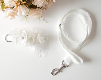 White dog wedding leash and collar with roses and lace, girly dog collar, lace dog collar, rose dog collar, dog wedding attire