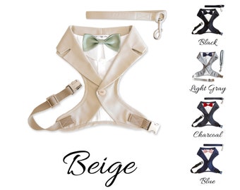 Dog tuxedo wedding harness and leash set, dog formal attire, dog wedding attire, dog wedding outfit, custom made tuxedo and lead