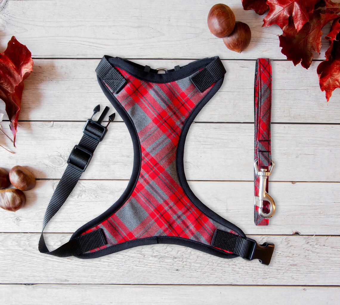 Set tartan dog harness and leash Set dog harness and lead for Etsy