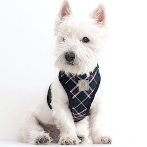 Blue Tartan dog harness for small to large dogs, Elegant dog harness for Christmas dog gift, plaid dog harness, soft dog harness