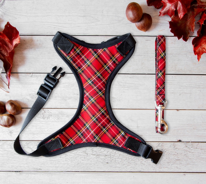 Red Tartan Dog Harness for Small to Large Dogs Elegant Dog Etsy