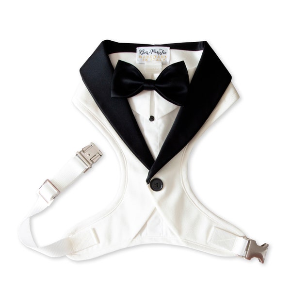 Harnais de smoking de chien formel couleur blanche, smoking de chien de mariage, smoking sur mesure, tenue de mariage de chien, costume de chien, porteur d'anneau de chien, harnais de smoking