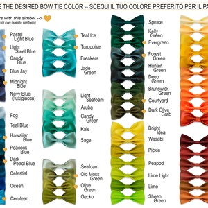 Puede incluir: Una tabla de colores de pajarita con nombres para cada color. Los colores est&aacute;n dispuestos en filas y columnas, cada color tiene un nombre diferente. Los colores incluyen teal ice, turquoise, breakers, jade green, light seafoam, aruba, candy green, kale, sage, seafoam, old moss green, olive green, gecko, spruce, kelly green, evergreen, forest green, hunter green, deep green, brunswick green, courtyard green, dark olive grab, bright idea, wasabi, pickle, peapod, lime light, lime, sheen green, golden aura, sunspot, duckling, corn yellow, curry, tangerine, nacho cheese, clementine, orange, pumpkin, cocoa, paprika, cinnamon, spice, rosted pecan, cedar.