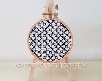 Geometric Squares Cross Stitch 4 inch Hoop Art, Handmade Decorative Gift Item For Display