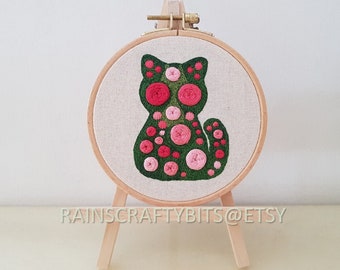 Floral Cat Embroidery 5 inch Hoop Art, Handmade Decorative Gift Item For Display