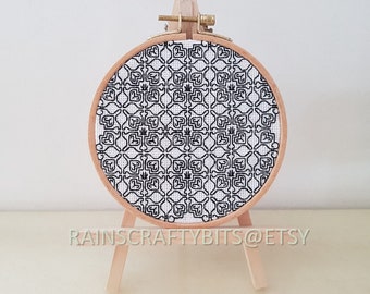 Blackwork Geometric Embroidery 5 inch Hoop Art (2), Handmade Decorative Gift Item For Display