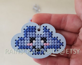 Cloud Cross Stitch Handmade Keyring, Cute KeyChain
