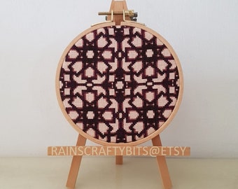 Geometric Motif Cross Stitch 5 inch Hoop Art, Handmade Decorative Gift Item For Display