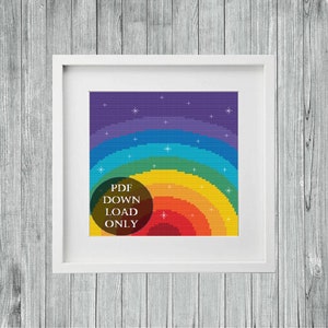 Rainbow Cross Stitch Pattern, Colorful Sparkle Inverted Rainbow, Modern Fibre Art, Digital Files, Instant Download Only