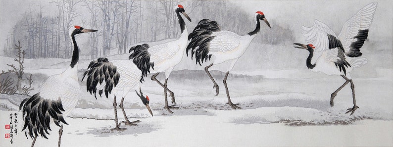 Red Crowned Crane Cross Stitch Kit from Xiu Crafts Taiwan, Dancing on the Snowy Field image 6