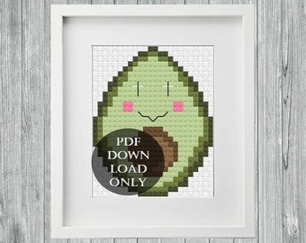 Avocado Cross Stitch PDF Pattern, Beginner Pattern, Fruit, Modern Fibre Art, Digital Files, Instant Download Only