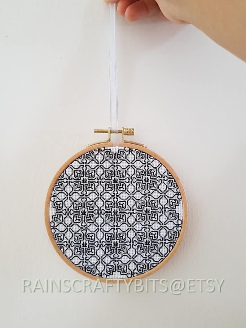 Geometric Embroidery Cross Stitch 5 inch Hoop Art, Handmade Decorative Gift Item For Display image 9