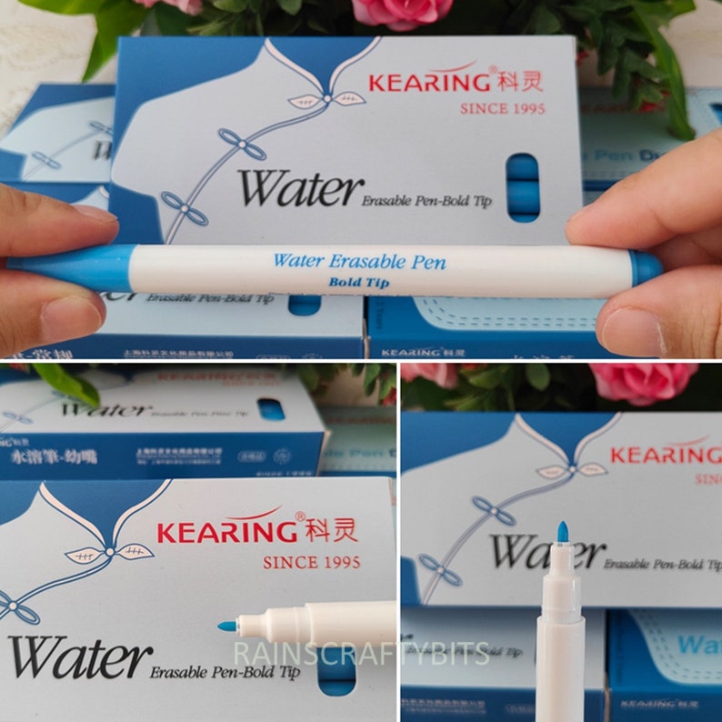 Kearing Water Erasable Fabric Marker Pen blue 2. Bold Tip