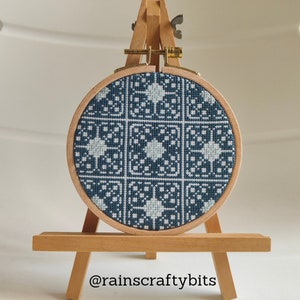 Square Tiles Cross Stitch 4 inch Hoop Art, Handmade Decorative Gift Item For Display Kalediscope