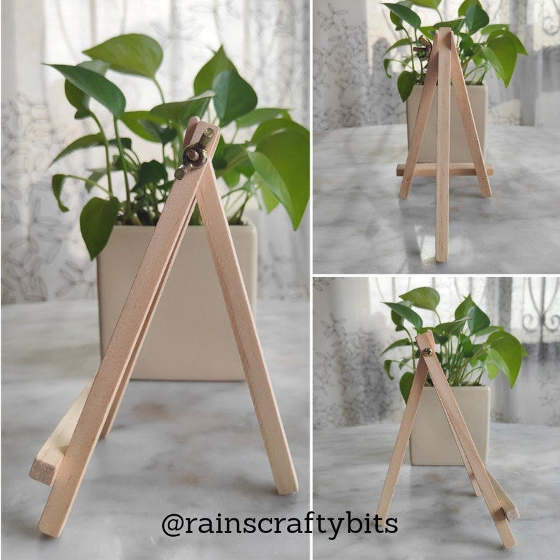 Mini Wooden Easel Frame, Hoop Art, Small Canvas Paintings Stand, Table Top Decoration Display image 2