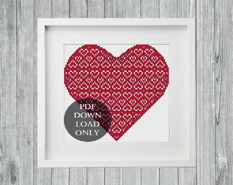 Hearts Cross Stitch PDF Pattern, Beginner Cross Stitch, Modern Fibre Art, Digital Files, Instant Download Only