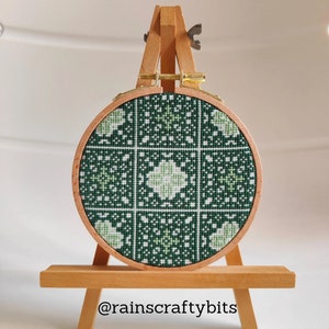 Square Tiles Cross Stitch 4 inch Hoop Art, Handmade Decorative Gift Item For Display Country Garden