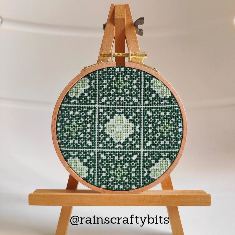 Square Tiles Cross Stitch 4 inch Hoop Art, Handmade Decorative Gift Item For Display Country Garden