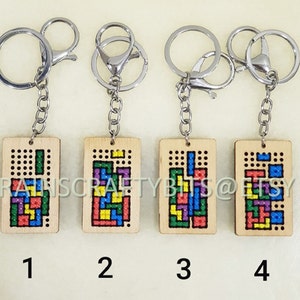 Brickgame Cross Stitch Wooden Keyring, Blockgame Key Chain, Handmade Accessory image 8