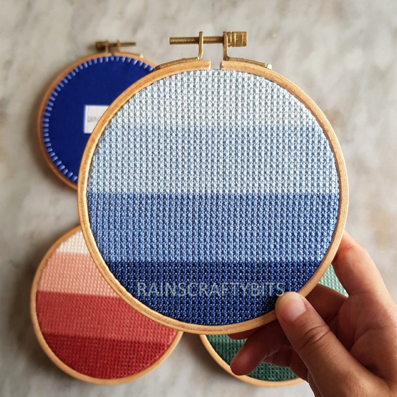 Geometric Embroidery Cross Stitch 5 inch Hoop Art, Handmade Decorative Gift Item For Display Blue