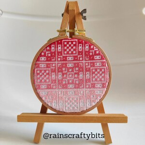 Square Tiles Cross Stitch 4 inch Hoop Art, Handmade Decorative Gift Item For Display Checkerboard