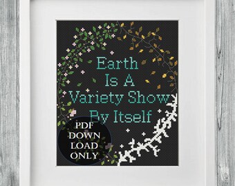 Earth Quote PDF Pattern, Flower Wreath Cross Stitch Pattern, Mother Nature, Modern Fibre Art (PDF Download)