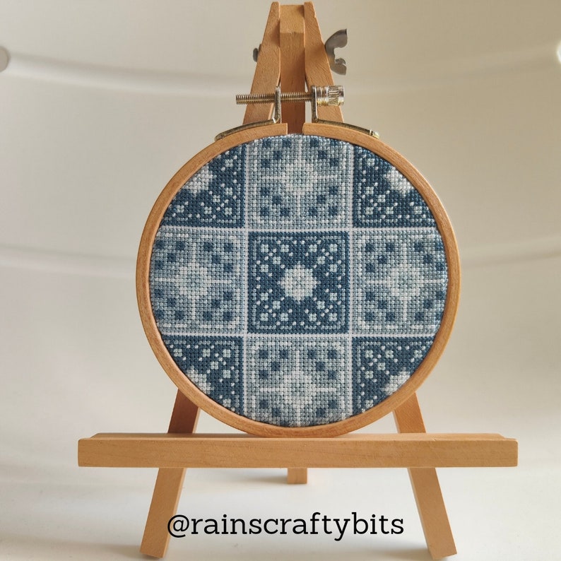 Square Tiles Cross Stitch 4 inch Hoop Art, Handmade Decorative Gift Item For Display Kalediscope(Color)