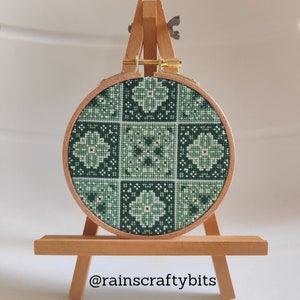 Square Tiles Cross Stitch 4 inch Hoop Art, Handmade Decorative Gift Item For Display CountryGarden(Color)