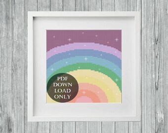 Pastel Rainbow Cross Stitch Pattern, Colorful Sparkle Inverted Rainbow, Modern Fibre Art, Digital Files, Instant Download Only