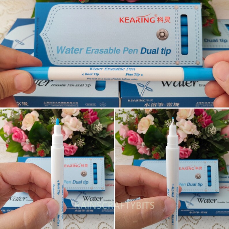 Kearing Water Erasable Fabric Marker Pen blue 3. Dual Tip
