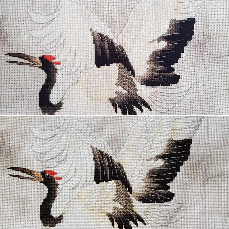 Red Crowned Crane Cross Stitch Kit from Xiu Crafts Taiwan, Dancing on the Snowy Field image 8