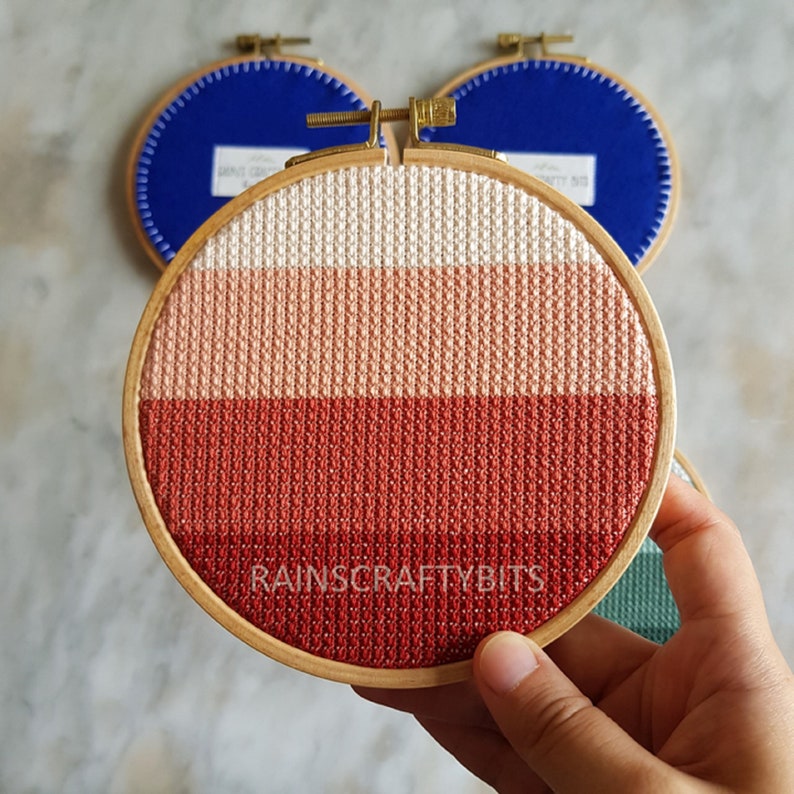 Geometric Embroidery Cross Stitch 5 inch Hoop Art, Handmade Decorative Gift Item For Display TerraCotta