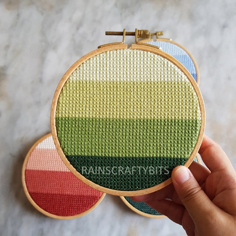 Geometric Embroidery Cross Stitch 5 inch Hoop Art, Handmade Decorative Gift Item For Display Green