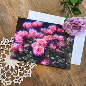 Cartões de felicitações de rosas inglesas cor-de-rosa | Decoração Cottagecore, Arte de parede de flores, Decoração de mesa, Decoração de prateleira de flores de verão Impressão botânica