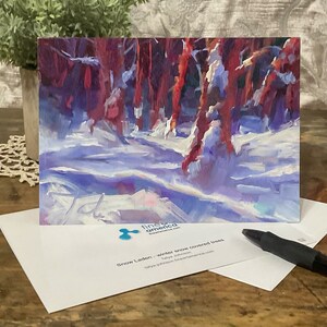 Forêt hivernale de l'Alaska Cartes de vœux | Cartes d'art vierges, décoration de bureau, décor d'étagère d'un paysage forestier d'hiver de l'Alaska