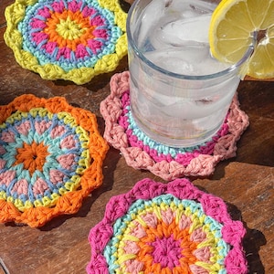 Crochet Coasters Set: Cotton Mandala Mug Rugs, Boho Home Decor