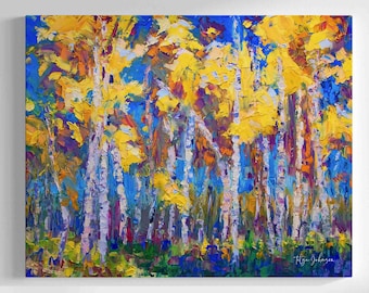 Birch Tree Canvas Print: Abstract Fall Landscape, Giclee Fine Art