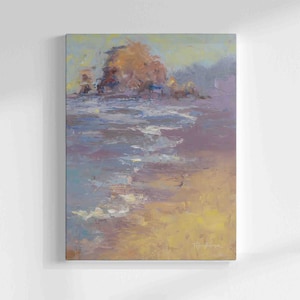 Oregon Coast Art Print of Cannon Beach - Canvas Wall Art of Haystack Rock Original Oil Painting - Vertical Wall Decor
