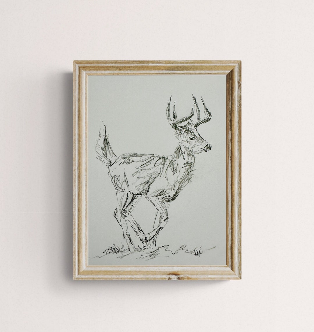 Original Pencil Drawing of Deer, Fine Art, Deer Print, Minimalist Wall ...
