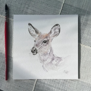 Original BUCK DEER Watercolor Painting, Fine Art, Vintage, Wildlife Art, 6x6 inch
